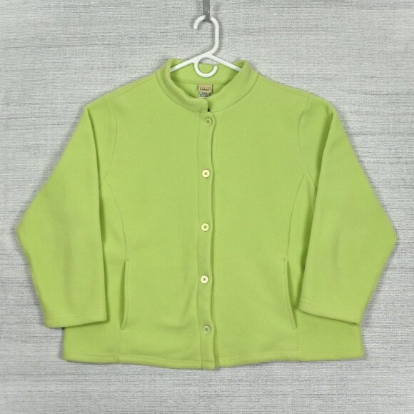 LL Bean 90s Fleece Polartec Thermal Oversized Mock Neck Lime Green Jacket Sz 2XL - Picture 2 of 16